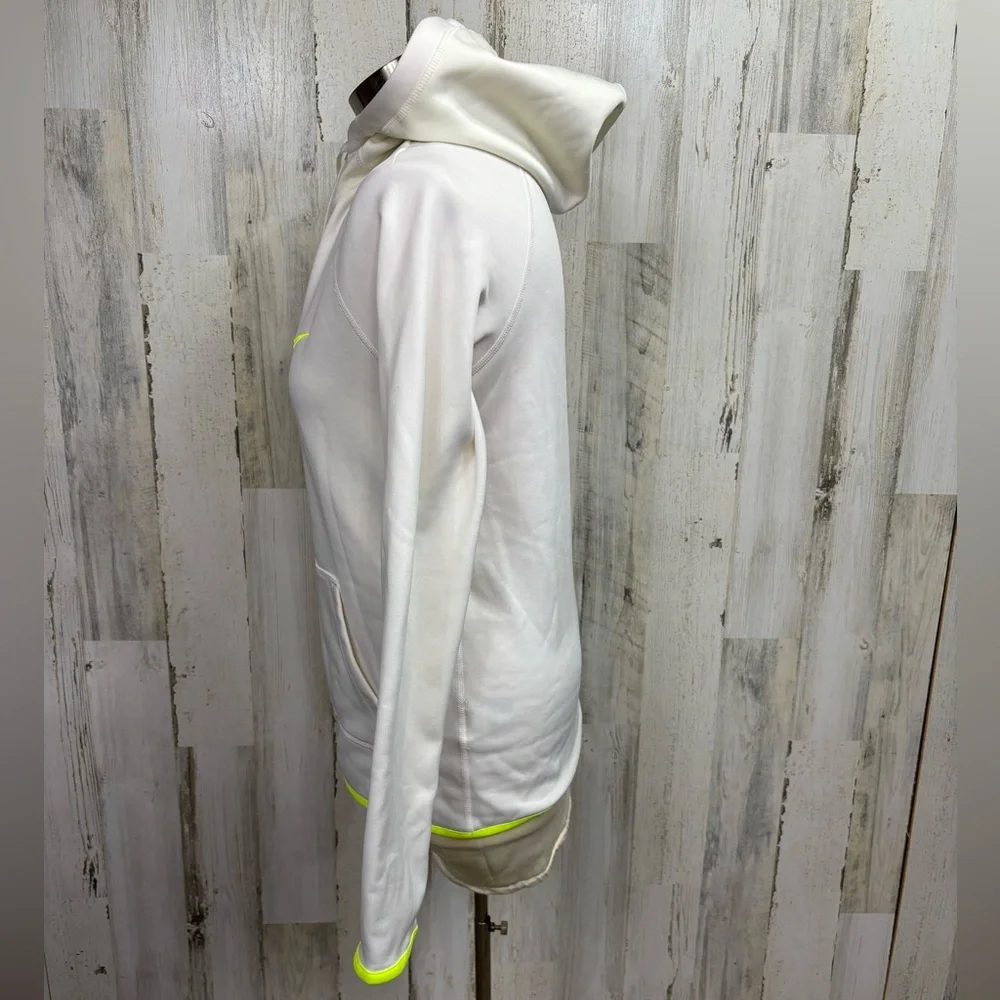 Nike Dri-Fit White Hoodie with Neon Yellow Swoosh‎